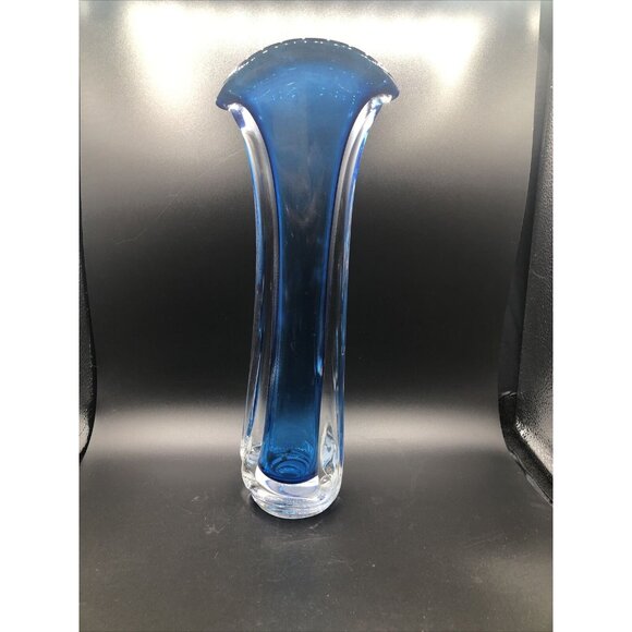 Matthew Buechner Art Glass Vase Thames St Hand Blown Tall Tulip Fan Signed 13" - Picture 1 of 11